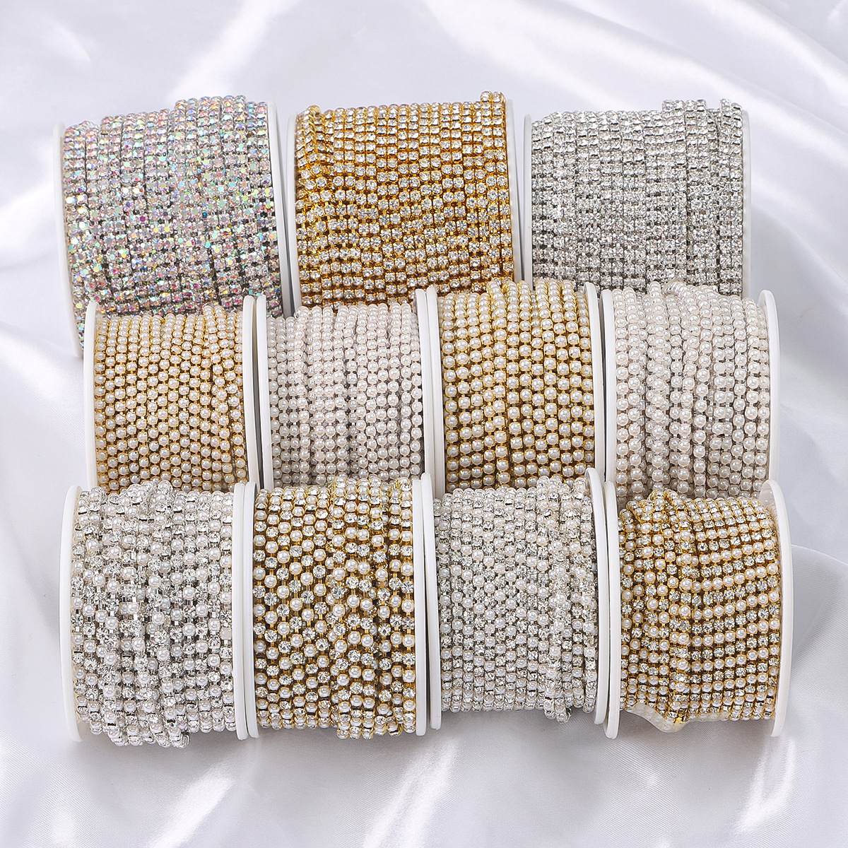 2MM- 6MB A color encrypted pearl claw chain, water diamond gold and silver bottom claw diamond chain, mobile phone sticker diamond chain, diy wholesale pic 2