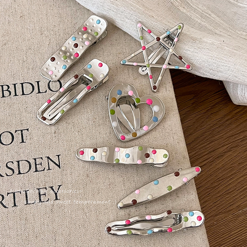 y2k color polka dot metal hair clip, female forehead fringe clip, sweet and cool Spice girl duckbill clip, hair clip headwear