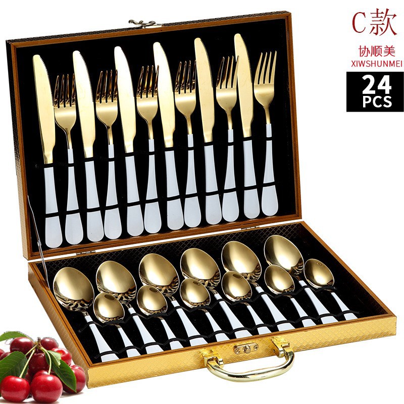Cross-Border Amazon Hot 1010 Stainless Steel Tableware 24-Piece Tableware Steak Knife, Fork And Spoon Gift Box Application Scenario