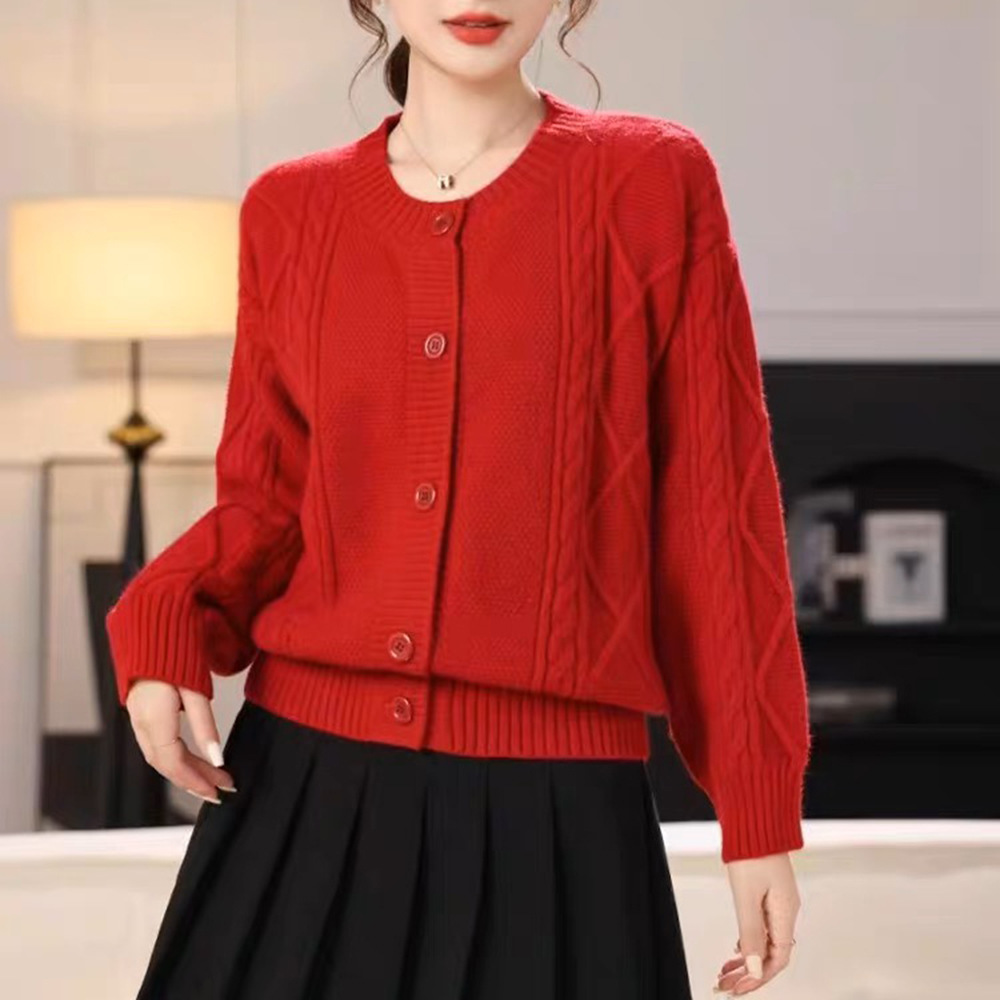 2026 Autumn/Winter new style thickened round-neck cardigan for women, retro charm, versatile knitted sweater coat for women Specification image