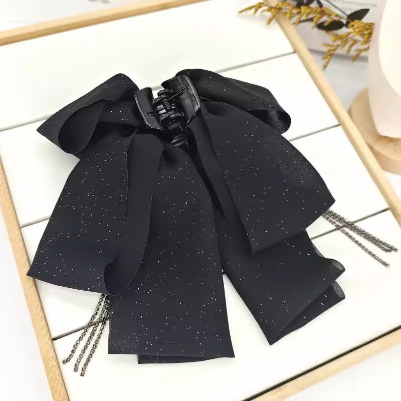 Vintage Fringe Streamer Bow Hair Accessories 2024 New Face Small Back Head Hair Clip Grab Clip Female Shark Clip