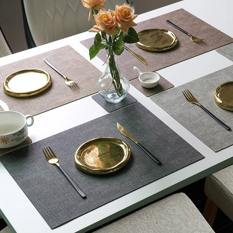 Spot Wholesale Nordic Style Cloth Grain Square Leather Placemat Double-Sided Home Hotel Western Placemat Waterproof Insulation Mat