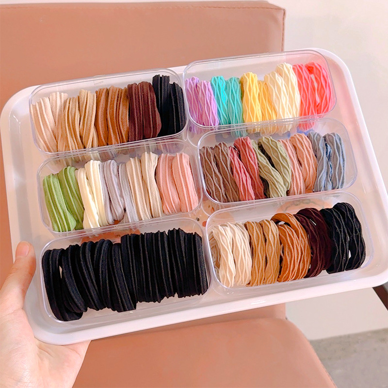 Boxed high-elasticity ponytail hair tie, durable leather band, wide edge seamless, adult thickened and thickened hair tie and headwear Specification image