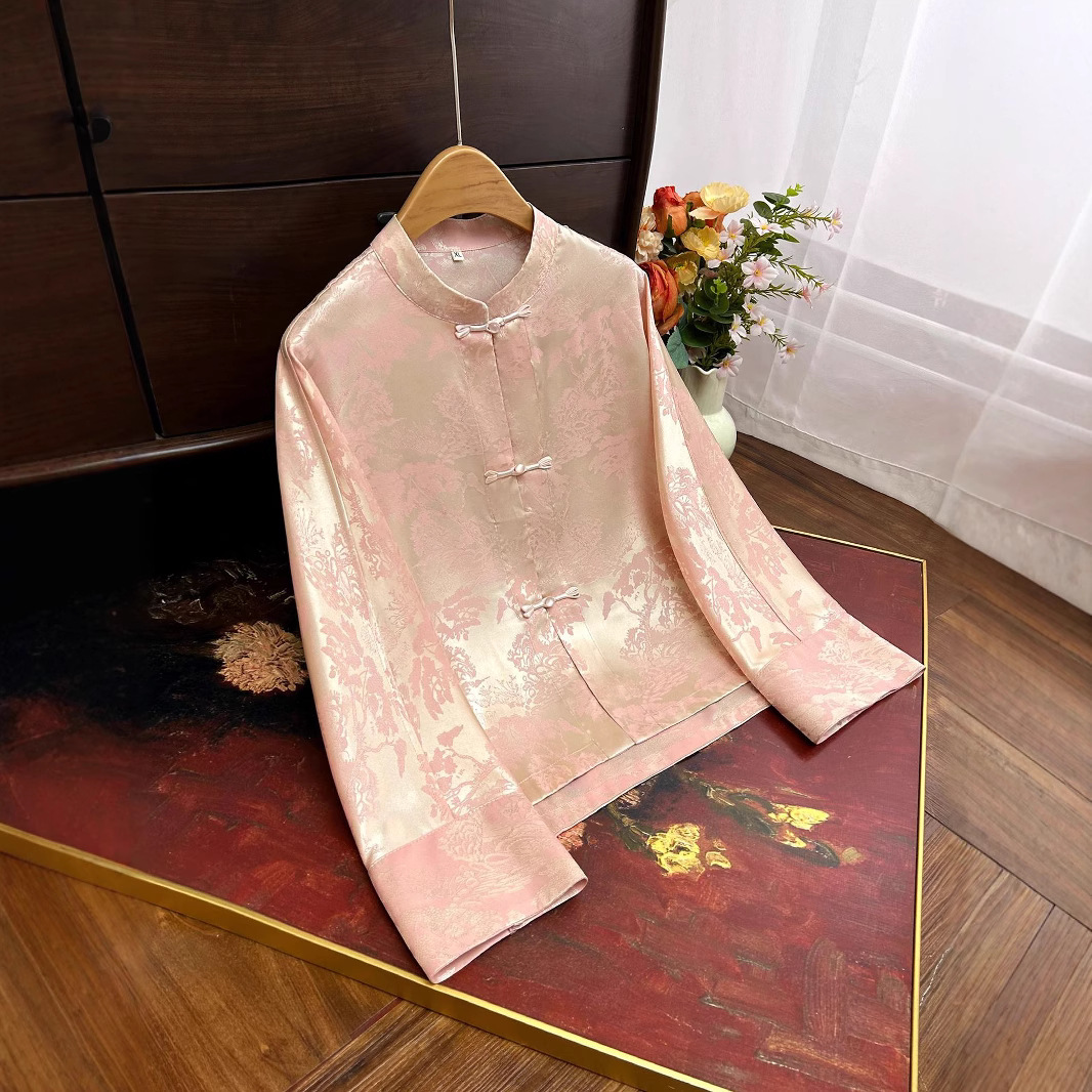 New Chinese-style retro jacquard coat 2025 Spring/Summer new retro button-up top, ethereal thin long-sleeved shirt