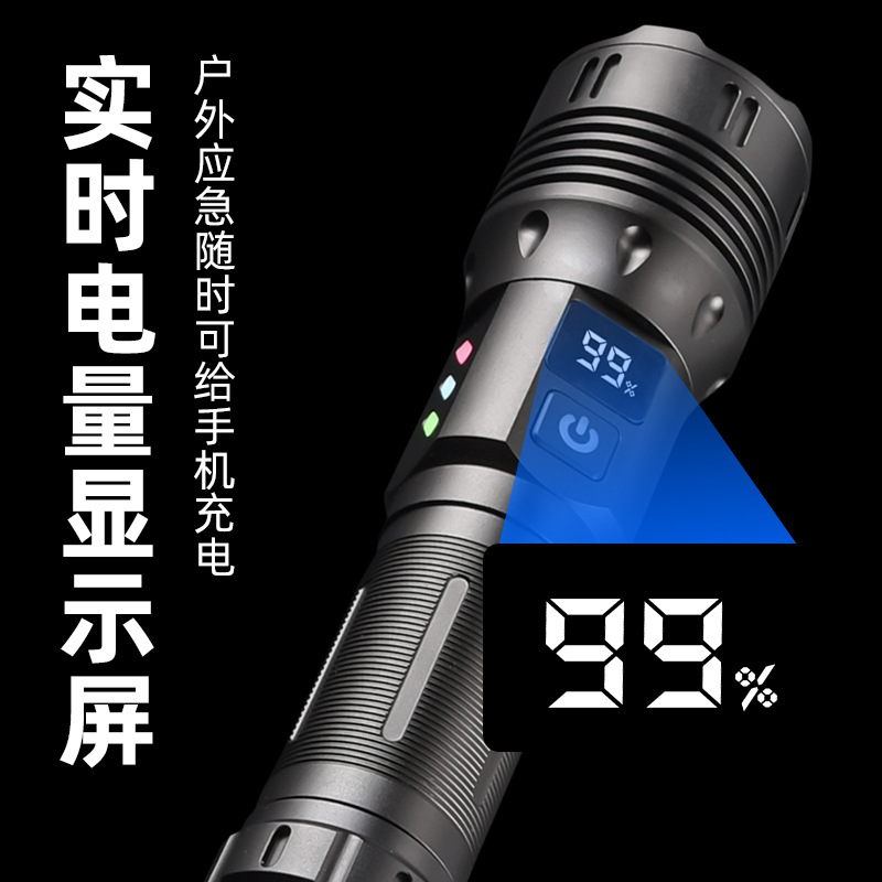 New high-intensity zoom long-range flashlight, USB charging digital display white laser flashlight, outdoor lighting flashlight details Picture