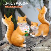 Wholesale Garden ornaments cartoon squirrel resin crafts Outdoor garden lawn lights decorative statues solar