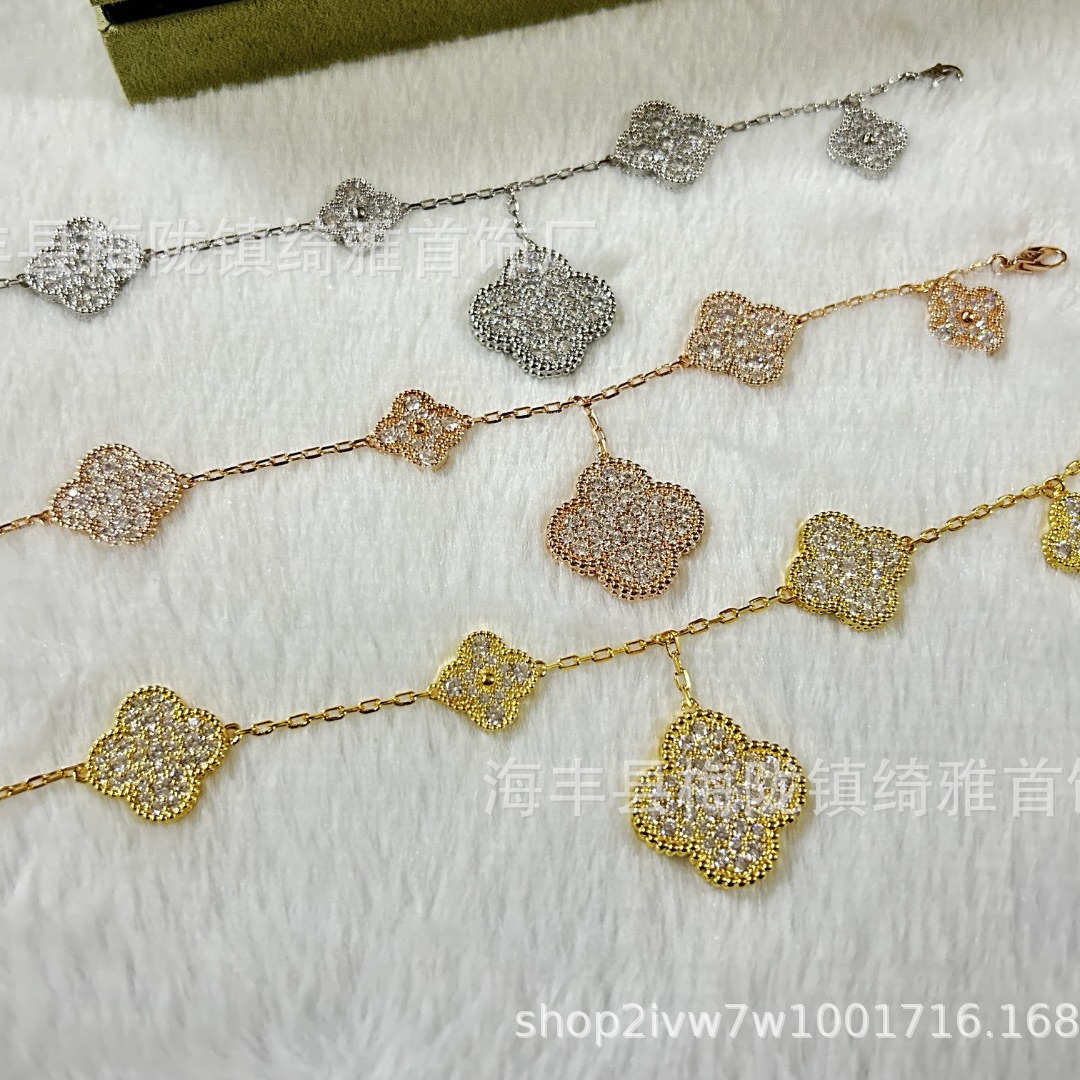 Fanjia Four-leaf Clover Five-Flower Bracelet for girls' high school version Lucky bracelet, thickened electroplated, wholesale, live supply Specification image