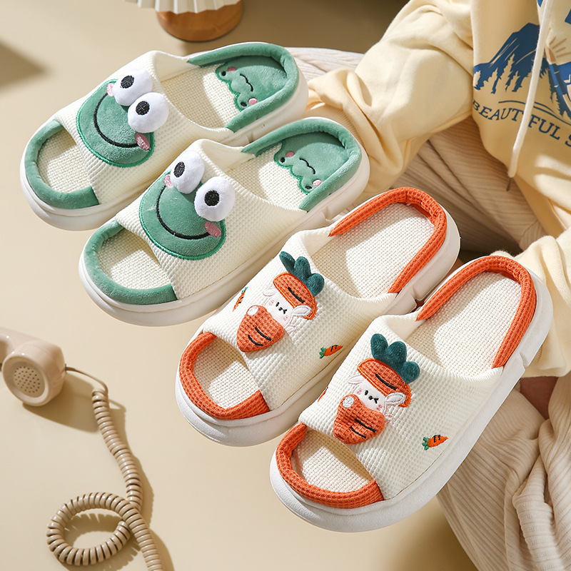 Cow linen slippers four seasons cute frog lovers girl heart home foreign trade cross-border cow custom slippers details Picture