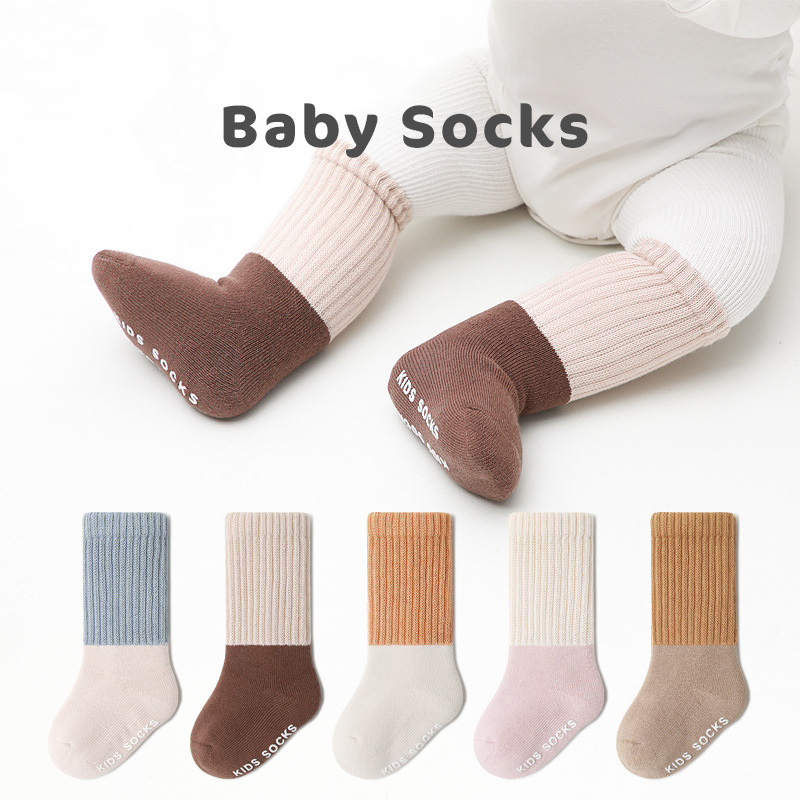 22年新款冬季毛圈加厚宝宝袜子新生婴儿防滑拼色学步地板袜儿童袜图