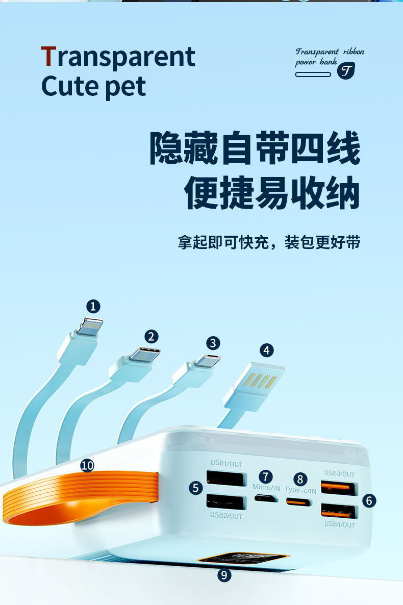 跨境新款120W超级快充大容量20000毫安自带线移动电源批发数码电脑手机配件详情10