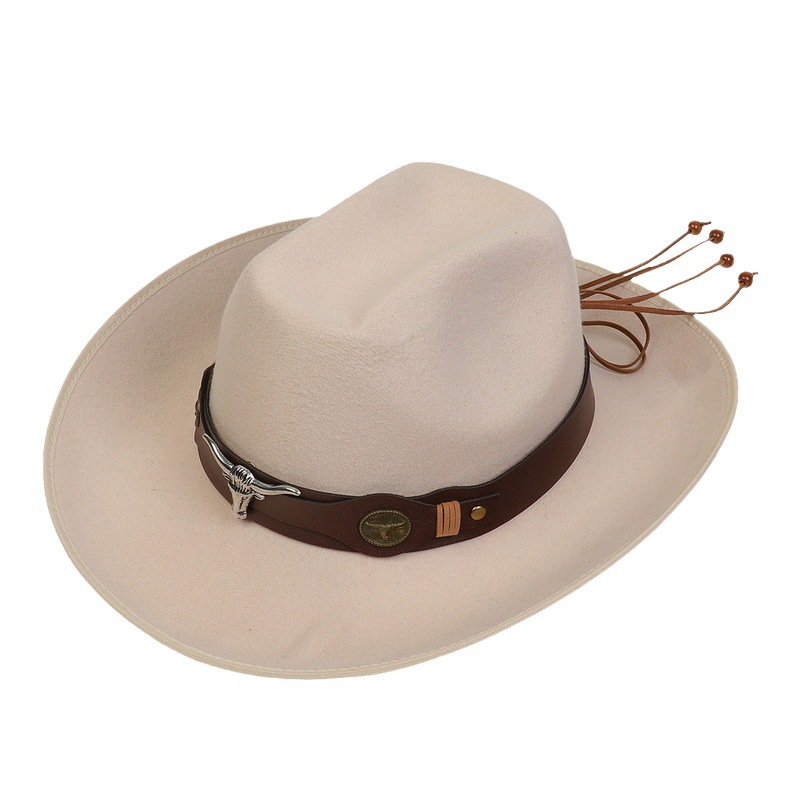亚马逊跨境新款西部牛仔帽欧美毛呢礼帽大檐帽少数民族风爵士帽详情图5