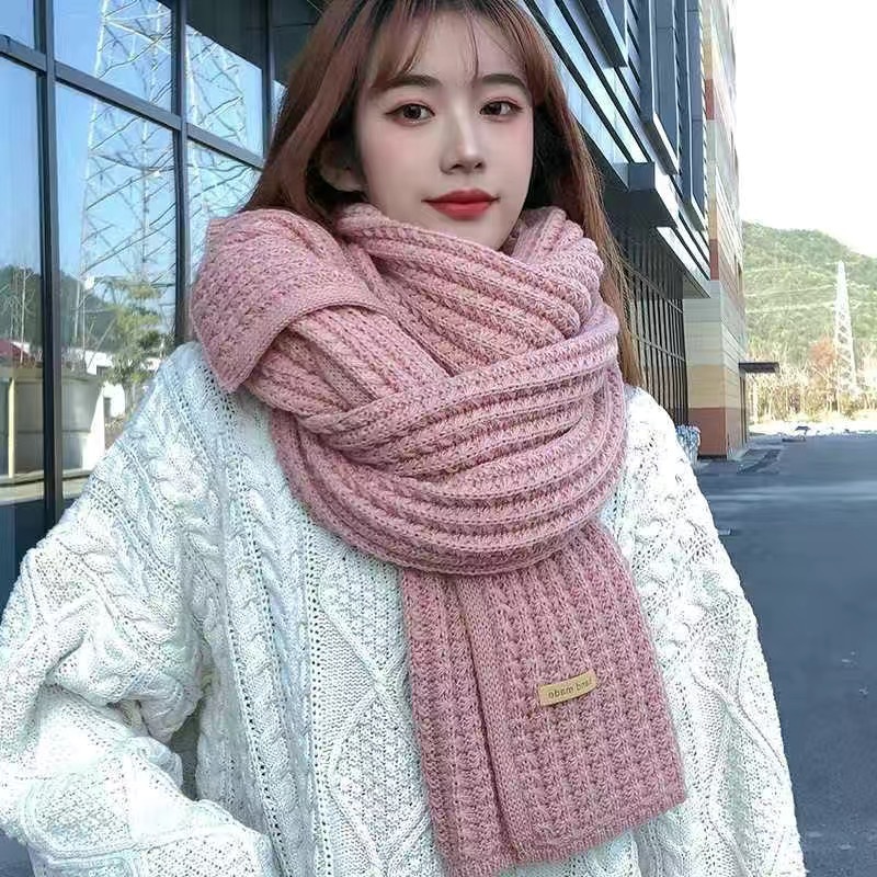 Winter Korean Fashion Atmosphere Female Campus Couple Warm Student Network Red All With Solid Color Knitted Wool Scarf Specification drawing