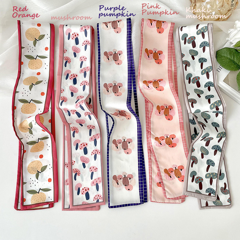 Thin Narrow Long Small Silk Scarf Female Korean Version With Bow Tie Hair Tie Bag Decoration With Hand Gift Streamer Headband Scarf