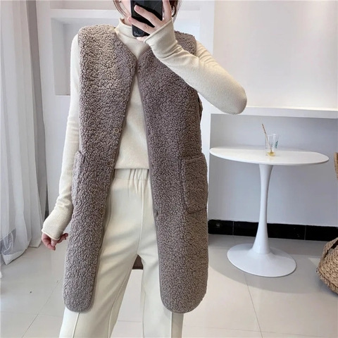 Fashionable and versatile vest for women, warm and thick fleece faux lambskin for women, single outerwear with the new autumn and winter vest for women Specification image