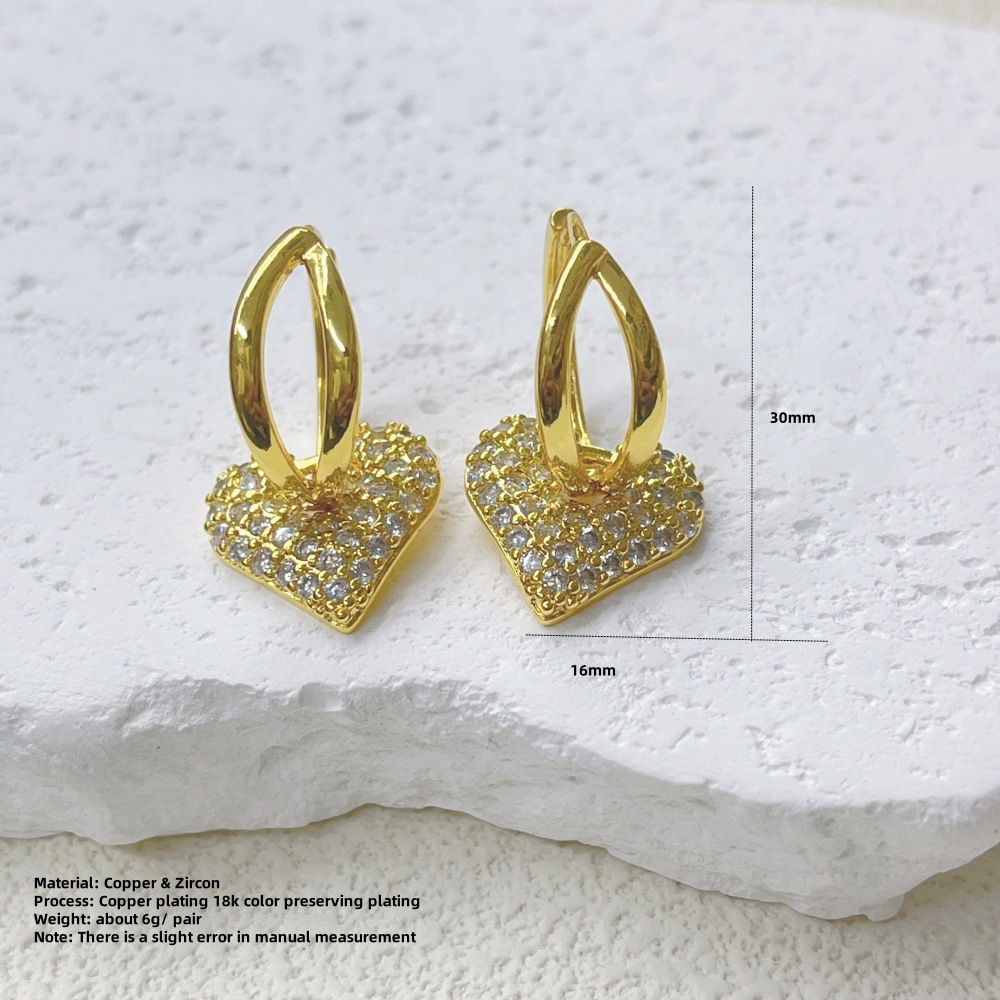 European and American light luxury style, high-end and versatile heart-shaped earrings and pendants, copper-plated 18k full diamond women's ear buckles Application Scenario