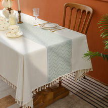 跨境亚马逊波浪条纹简单纯色桌旗派对聚会大长桌布长方形台布盖布