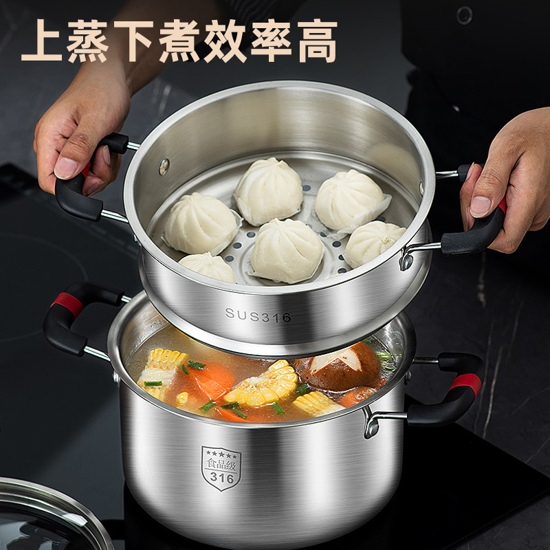 Thickened 316 Stainless Steel Small Stockpot Non-Stick Household Cooking Gas Induction Cooker Porridge Pot With Two Ears Cooking Pot Application Scenario