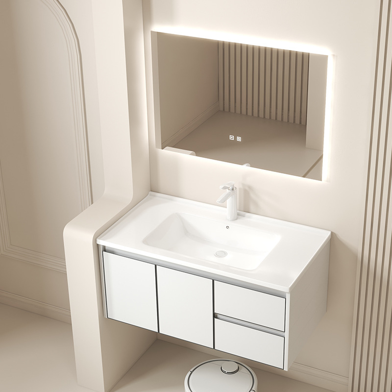 Household Nordic space aluminum wash basin one cabinet Mirror cabinet Bathroom cabinet combination bathroom wash basin cabinet Specification drawing
