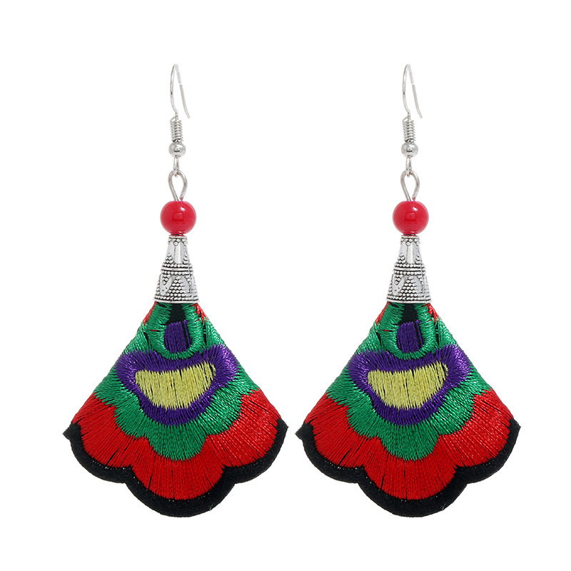 Hand-Embroidered Retro Ethnic Style Fabric Earrings Flower Fringe All Match Feminine Stage Performance Earrings Drop Earrings Item Picture