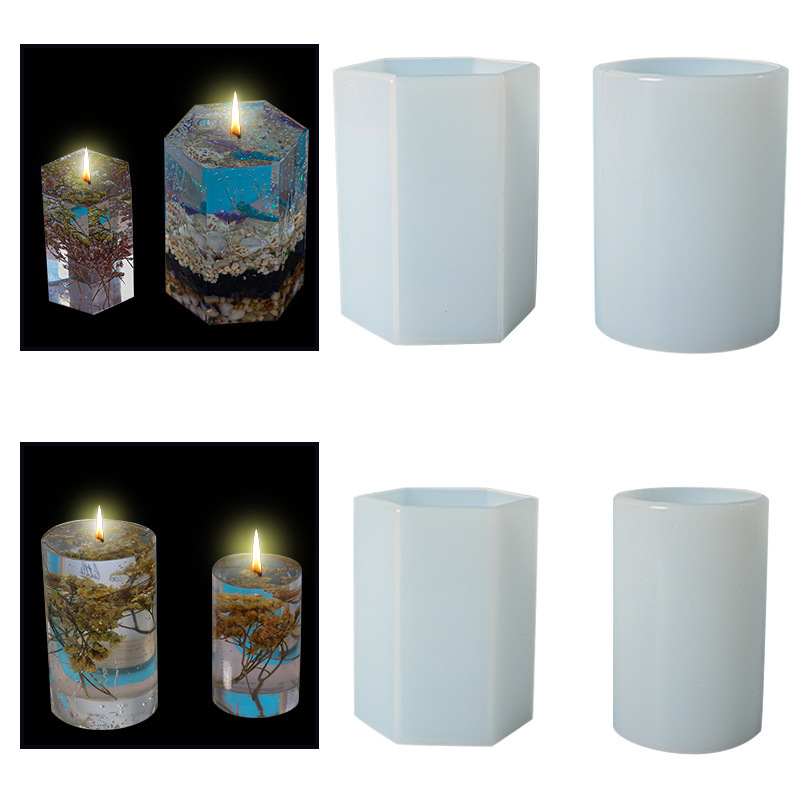 Cross-border diy handmade candle silicone mold, hexagonal cylindrical resin mold, decorative item, epoxy resin mold Item Picture