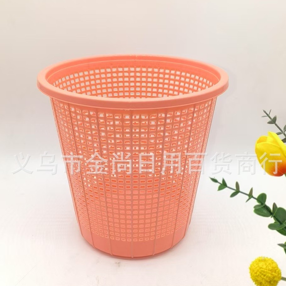 Wholesale simple household hollowed-out trash cans, plastic wastebaskets without pressure rings, and simple kitchen and bathroom storage buckets Item Picture