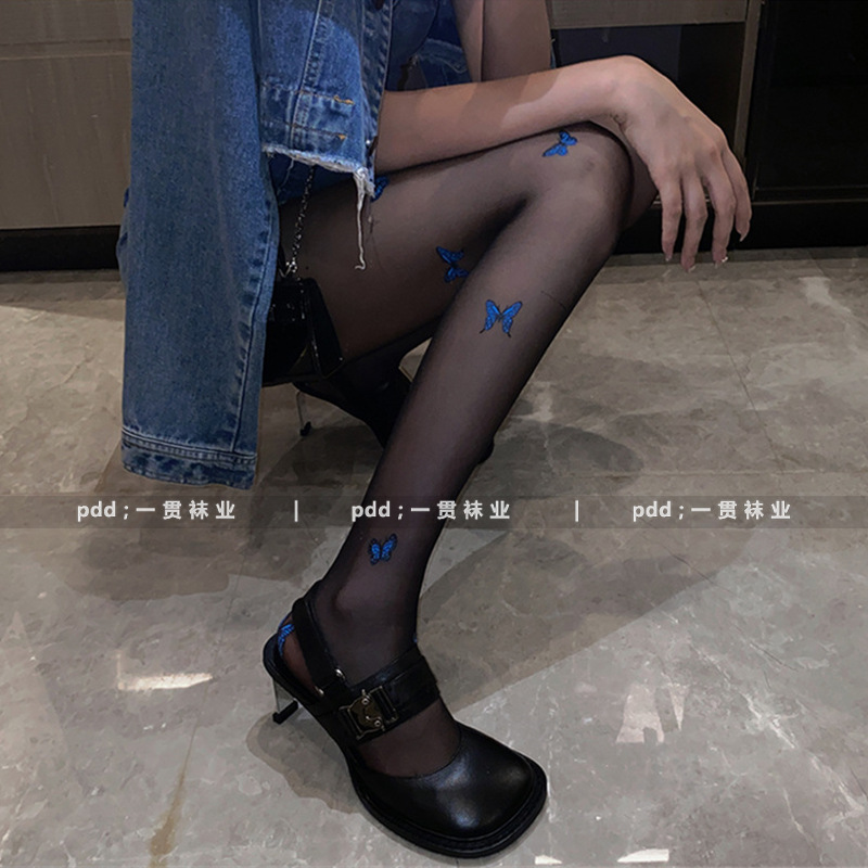 Blue butterfly silk stockings for women, a new 2020 bestseller, black autumn and winter coin-spun yarn, a must-have for bare legs, long pantyhose Application Scenario