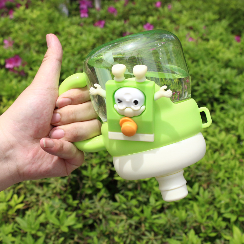 Cartoon cute double-handle plastic cup, large-capacity straw cup, figurine, big-bellied cup, outdoor sports children's water cup Application Scenario