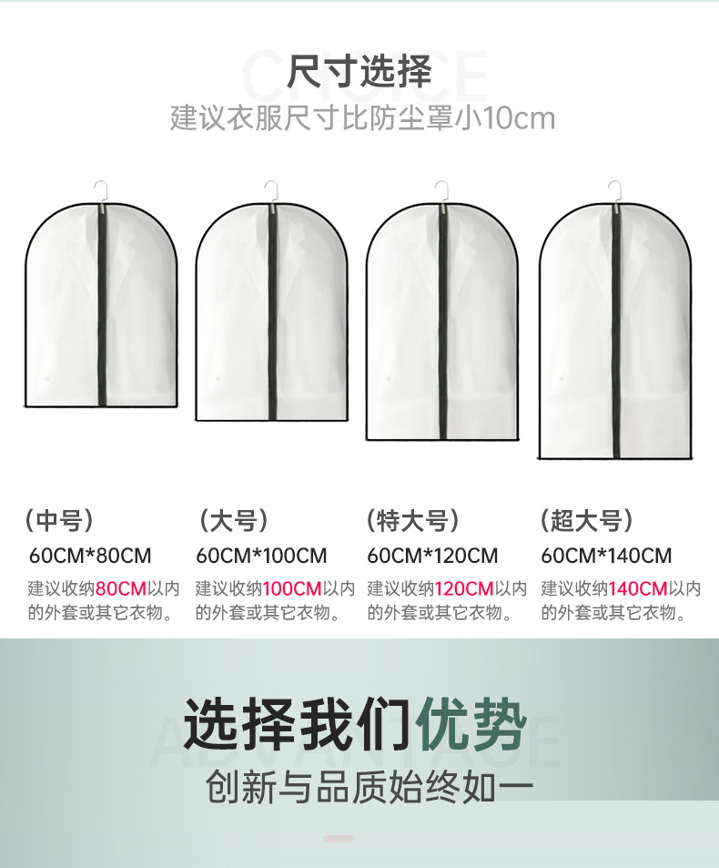 Clothing Clothing Dust Cover Clothing Dust Bag Household Transparent Waterproof Coat Suit Can Be Washed Hanging Bag details Picture