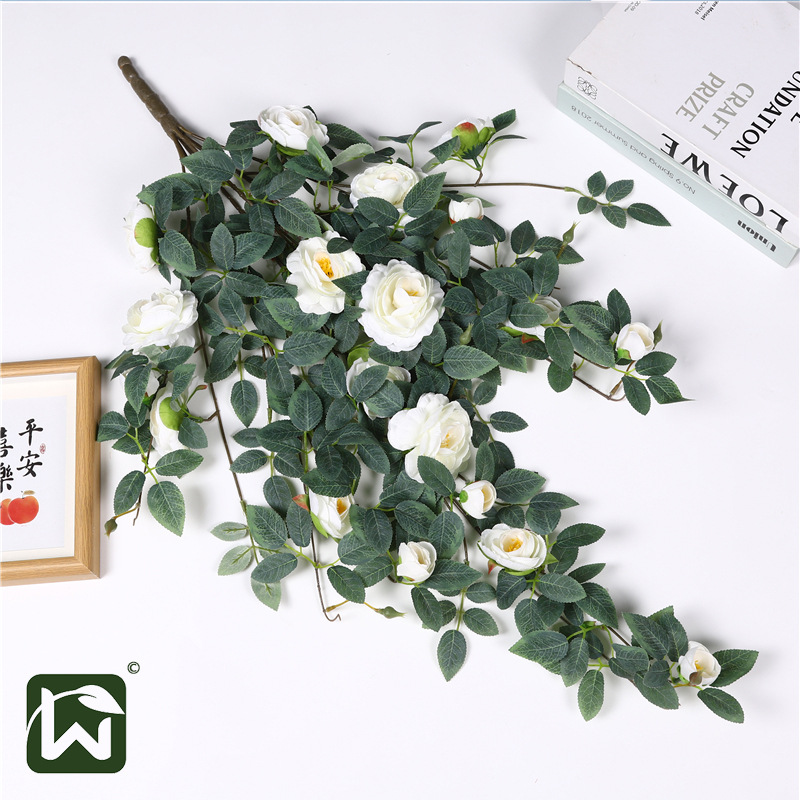Cross-border artificial rose vine wall hanging, plastic decorative artificial flowers, wedding air conditioning pipe winding, hanging and shielding Specification image