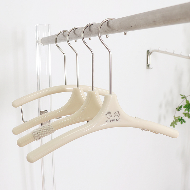 亚克力儿童衣架童装店服装店专用奶白尖头塑料衣挂撑裤夹批发LOGO图
