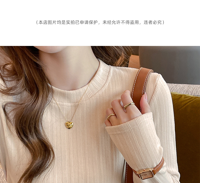 新款螺纹小圆领打底衫女内搭高级感秋冬季长袖t恤可外穿德绒上衣详情17