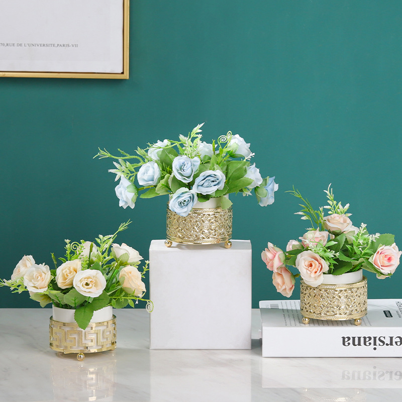 New Chinese-style light luxury artificial flower bonsai ornaments, home living room decorations, table green plants, flowers, artificial flower potted plants details Picture