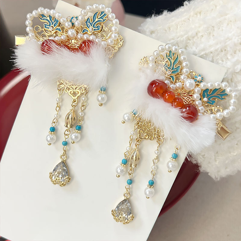 Lion Lion Tassel New Year Hairpin Side Clip Back Head Clip Hanfu Daily Accessories Cute Red Headdress New Year details Picture