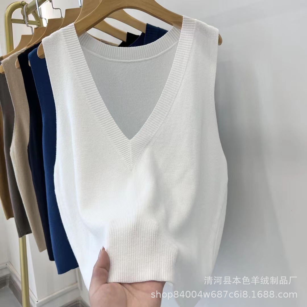 Ge Kuai Di Tuan Deep V-neck knitted vest, 2023 Autumn New Women's knitted vest wholesale and distribution Application Scenario