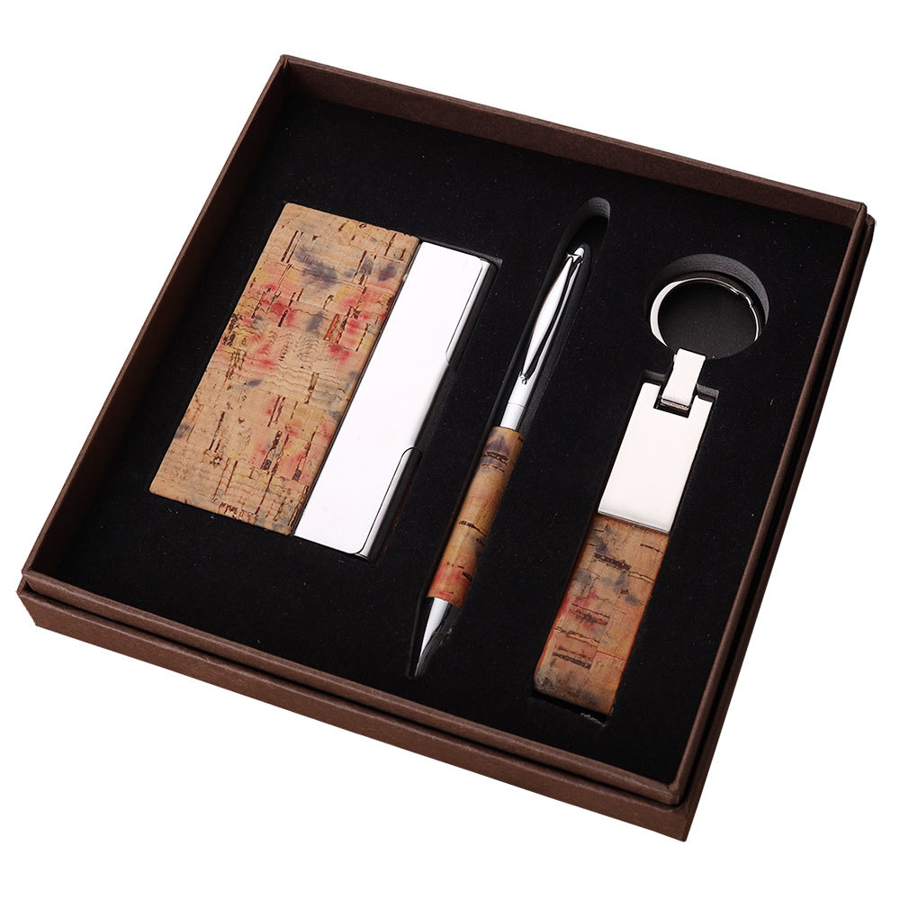 创意软木钥匙扣套装  公司企业实用商务赠送木纹名片盒礼品套装详情图4