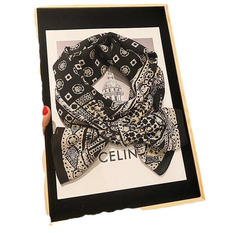 100% Mulberry Silk Women With Pure Foreign Air Plain Crepe Satin Silk Women's Spring Thin Ribbon Scarf Live Item Picture