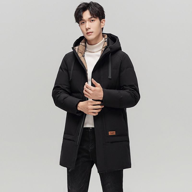 Men's mid-length hooded down windbreaker 2022 winter new high-down thickened casual jacket business down jacket details Picture