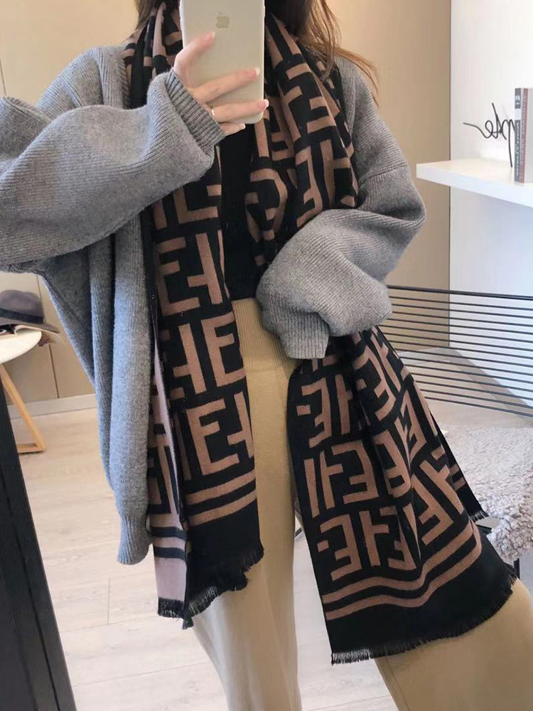 Scarf Female Autumn Winter Warm Net Red Double-Sided Letter Korean Version Of Everything 2022 New Spring Imitation Cashmere Shawl Scarf Application Scenario