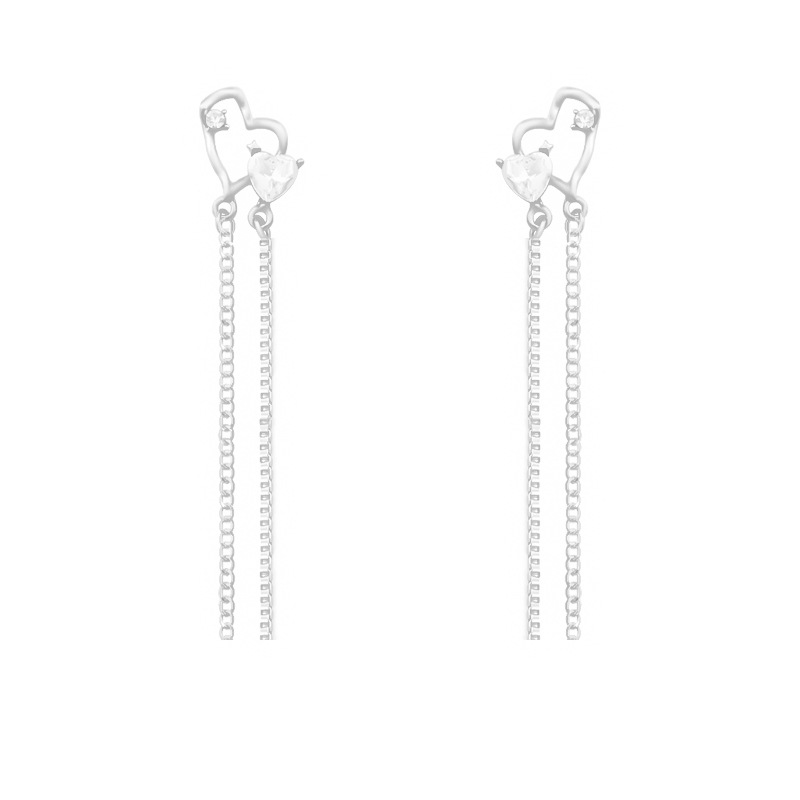 S925 Silver Needle Heart To Heart Zircon Tassel Earrings Women's Advanced Sense New Stud Earrings Network Red Love Minority Earrings Item Picture