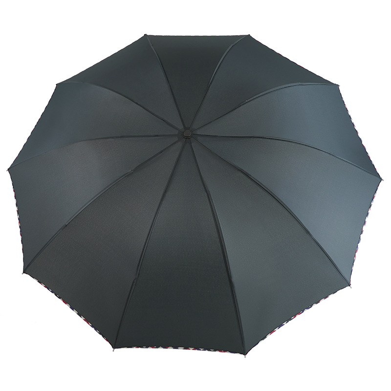 Wholesale of manual 10-bone sun umbrella with plain edge, sunshade and UV protection, all-weather black rubber sun advertising umbrella Item Picture