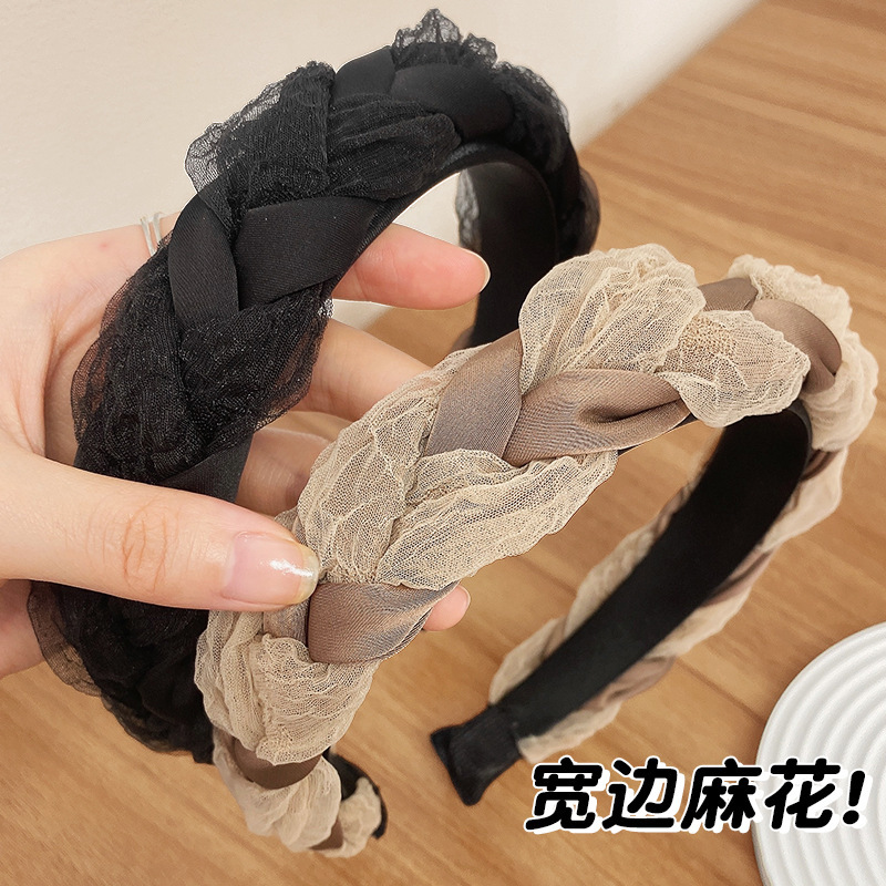 2022 New Net Red Organ-Yarn Chain Headband Lace Braid Pressure Hairpin Temperament Braid Braid Headband Headdress Specification drawing