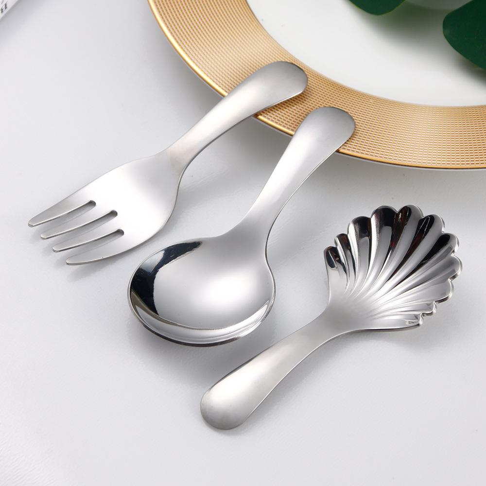 304 stainless steel spoons and forks, short spines, baby spoons and forks, soup feeding spoons, stainless steel tableware for children in maternity and infant stores Specification drawing