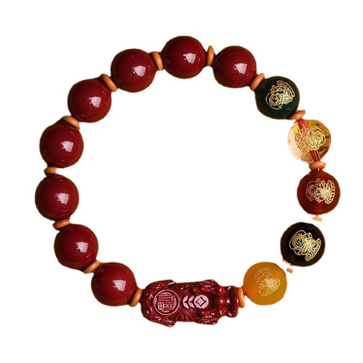 Natural cinnabar PI Xiu bracelet, purple gold sand Five-way God of Wealth bracelet, men's and women's PI Xiu bracelet supply, factory price wholesale Item Picture