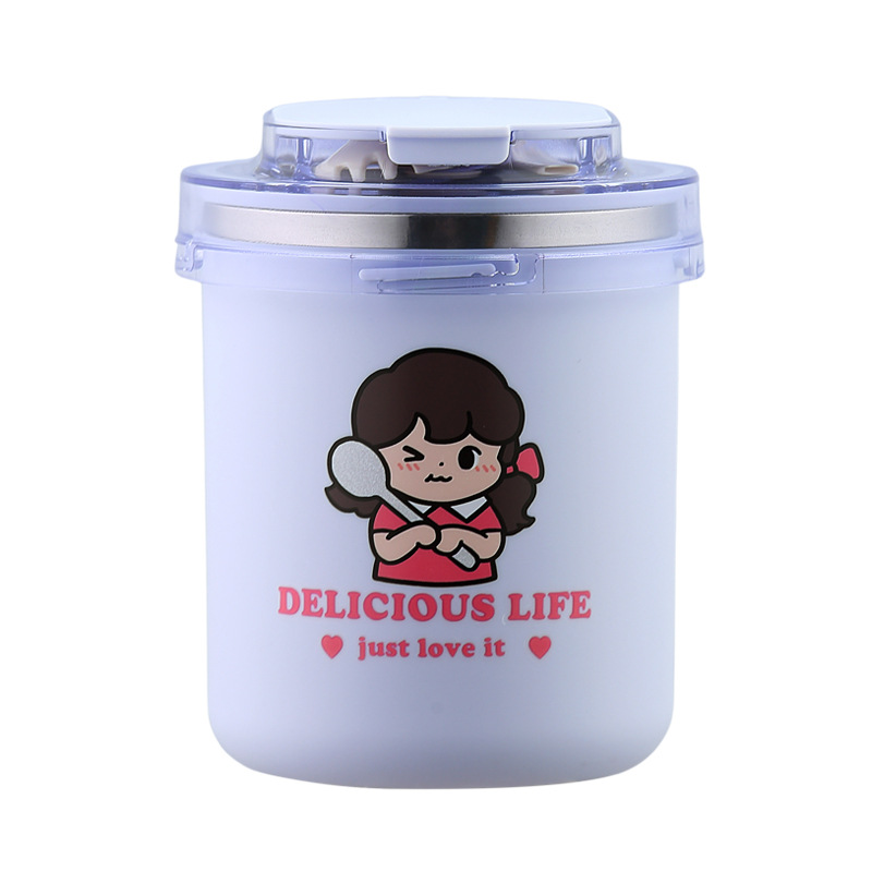 Student portable stainless steel soup cups, cartoon breakfast cups, milk and oatmeal cups, office workers' hand-held lunch nutritious soup cups Item Picture