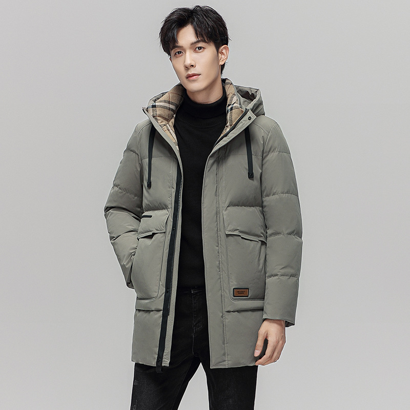 Men's mid-length hooded down windbreaker 2022 winter new high-down thickened casual jacket business down jacket Specification image