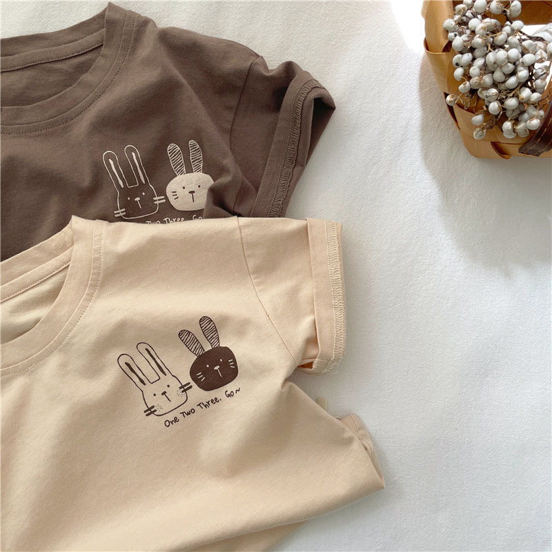 Summer children's clothing: Children's short-sleeved T-shirts, pure cotton round-neck tops for boys and girls, Korean style cute rabbit half-sleeved summer clothing Specification image