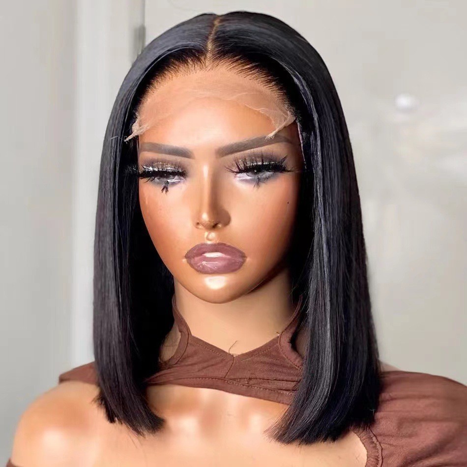 Cross-border short straight hair Bob, forehead lace wig, natural wigs, synthetic fiber full headgear manufacturer in stock details Picture
