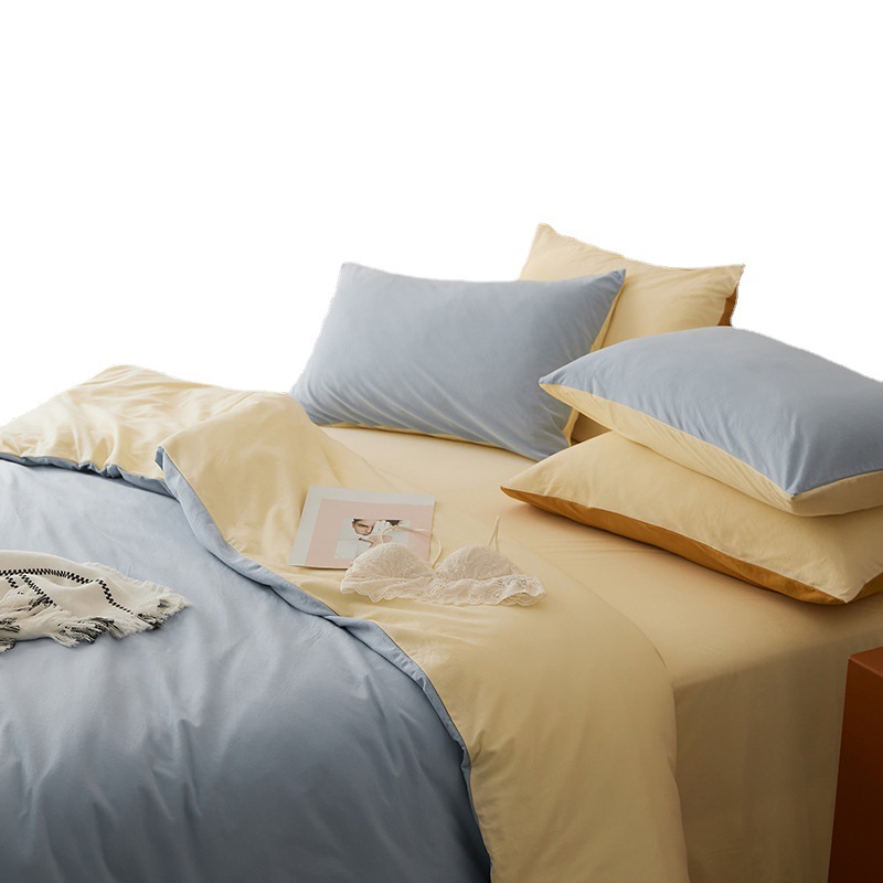 Class A Soft Knitted Cotton Four-Piece Bedding Set Double Combination Solid Color Pure Cotton Quilt Set Sheet India Cotton Bed Hat Item Picture