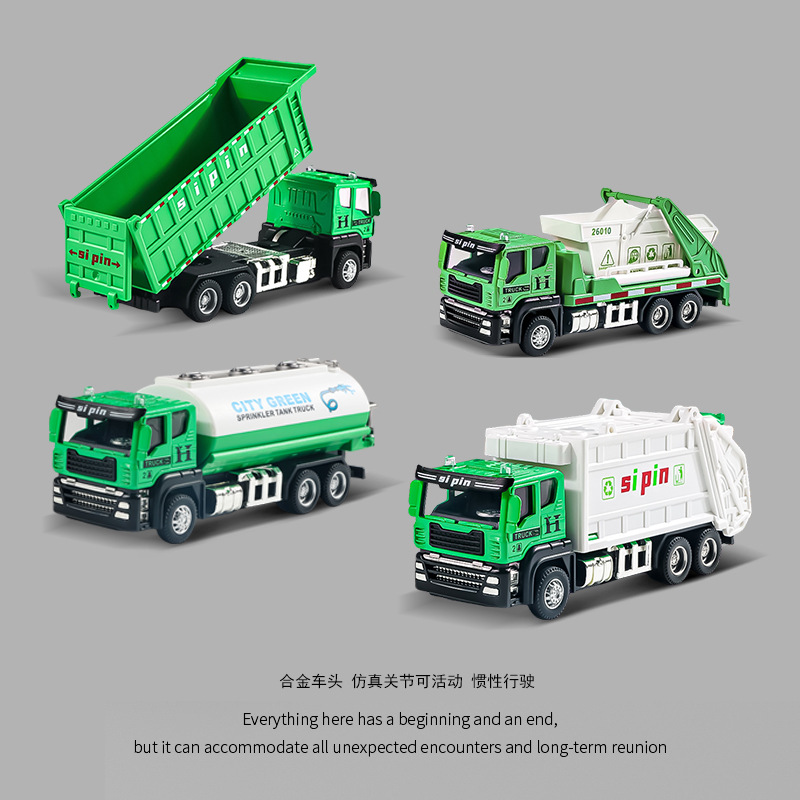 Lefan alloy garbage truck, toy sweeping and transportation, urban sanitation vehicle, engineering classification bucket, children and boys' water sprinkler truck full figure