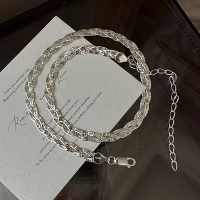 Wholesale of S925 pure silver three-layer braided sparkling Italian collarbone chain, Korean-style simple and fashionable necklace silver jewelry thumbnail